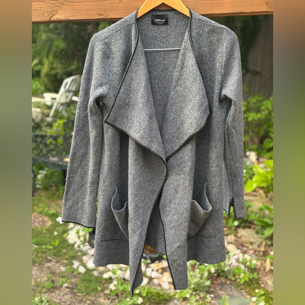 Zara knit Gray Cardigan, Open front blazer, waterfall roomy jacket, oversized